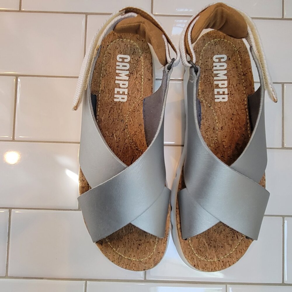 Camper Women's Silver Cross-Strap Sandals